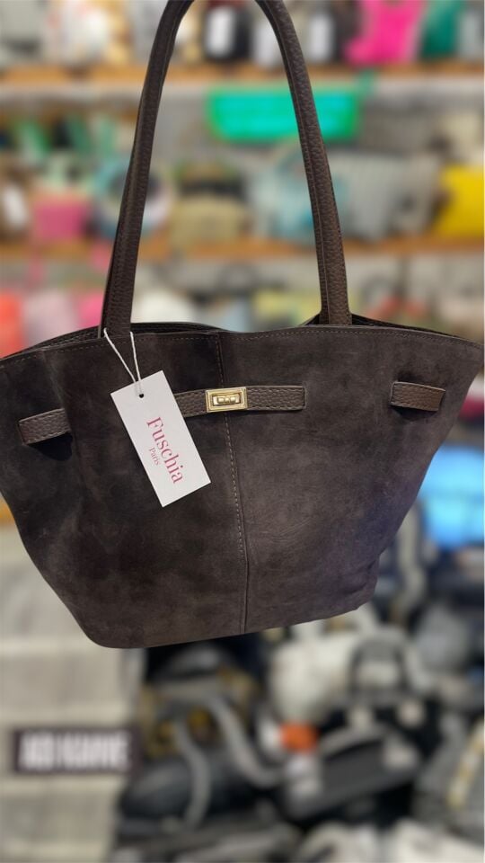Fuschia Kahve Süet Kadın Omuz Çantası