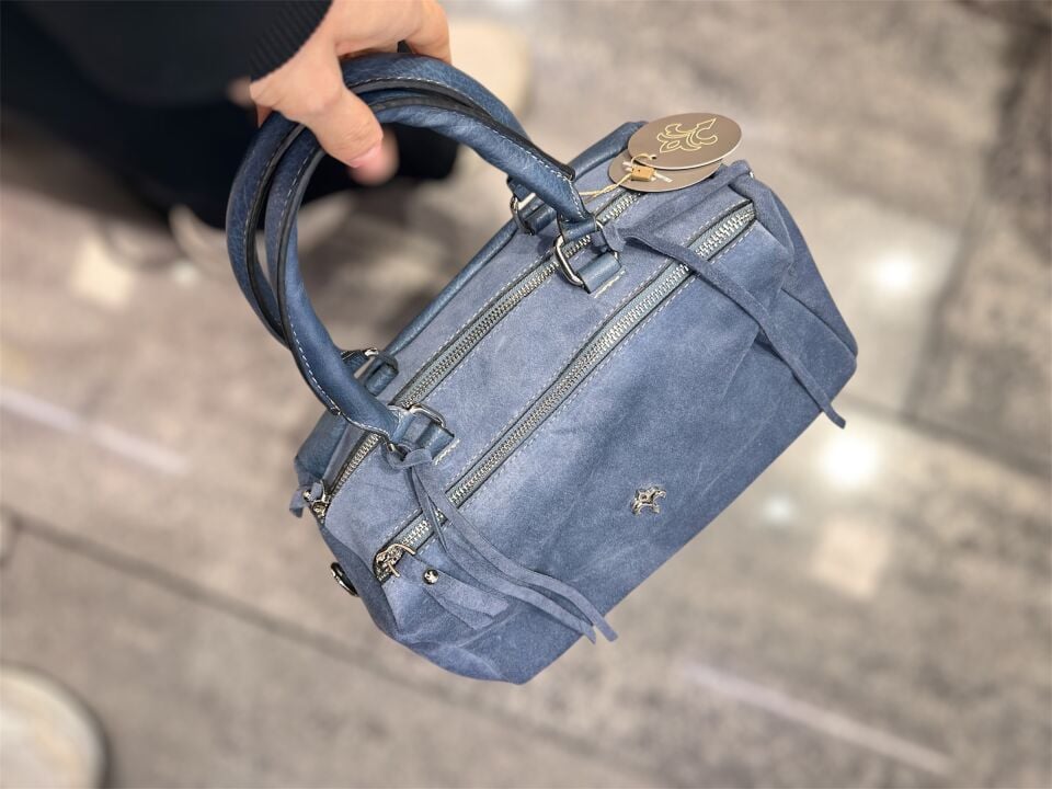 Bej Süet Kadın Çantası Mavi