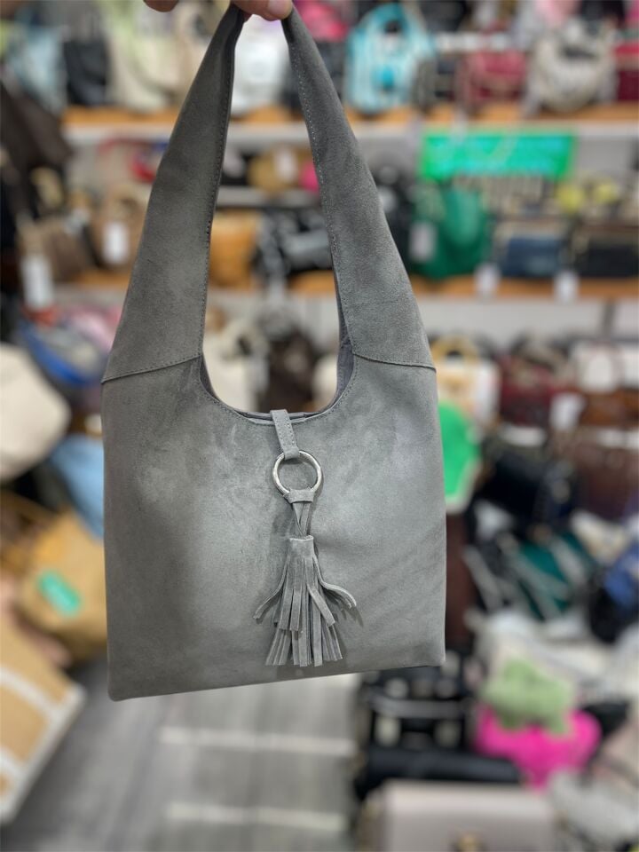 Taba Süet Kadın Omuz Çantası Gri