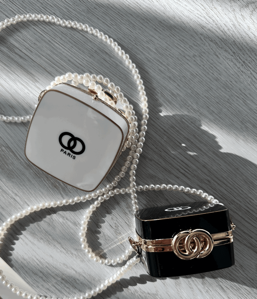 Beyaz İnci Askılı Mini Çanta