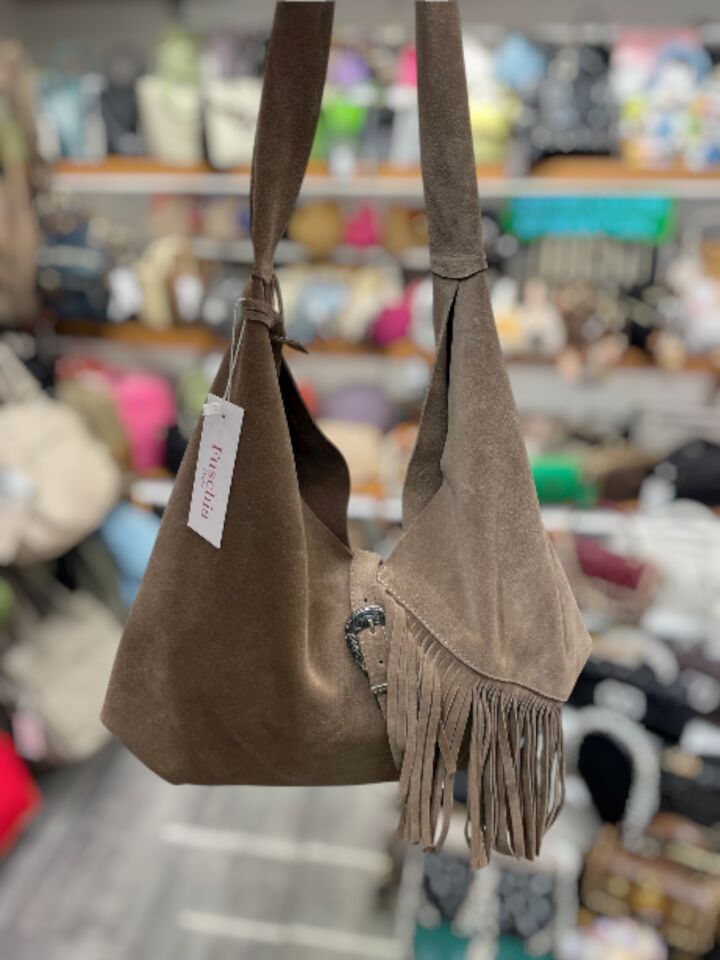 Acı Kahve Süet Püsküllü Kadın Çantası Vizon