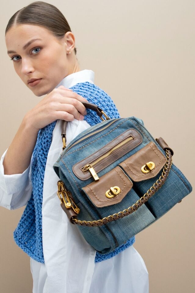 Kot Kumaş Kadın Omuz Çantası Cepli