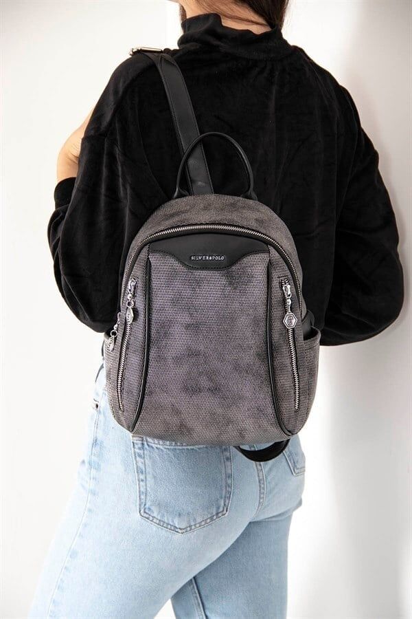 Siyah  Kadın Sırt Çantası Gri