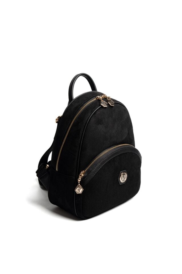 Siyah Süet Kadın Sırt Çantası