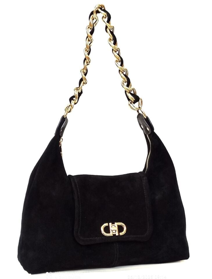 Siyah Hakiki Süet Kadın Çantası