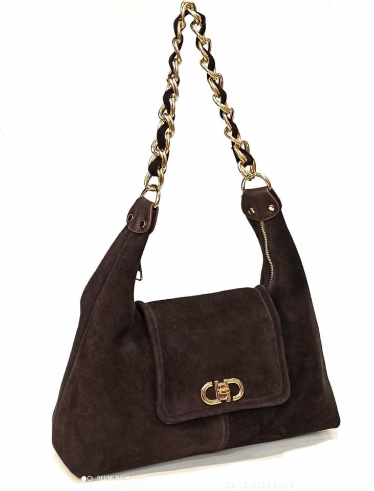 Kahverengi Hakiki Süet Kadın Çantası