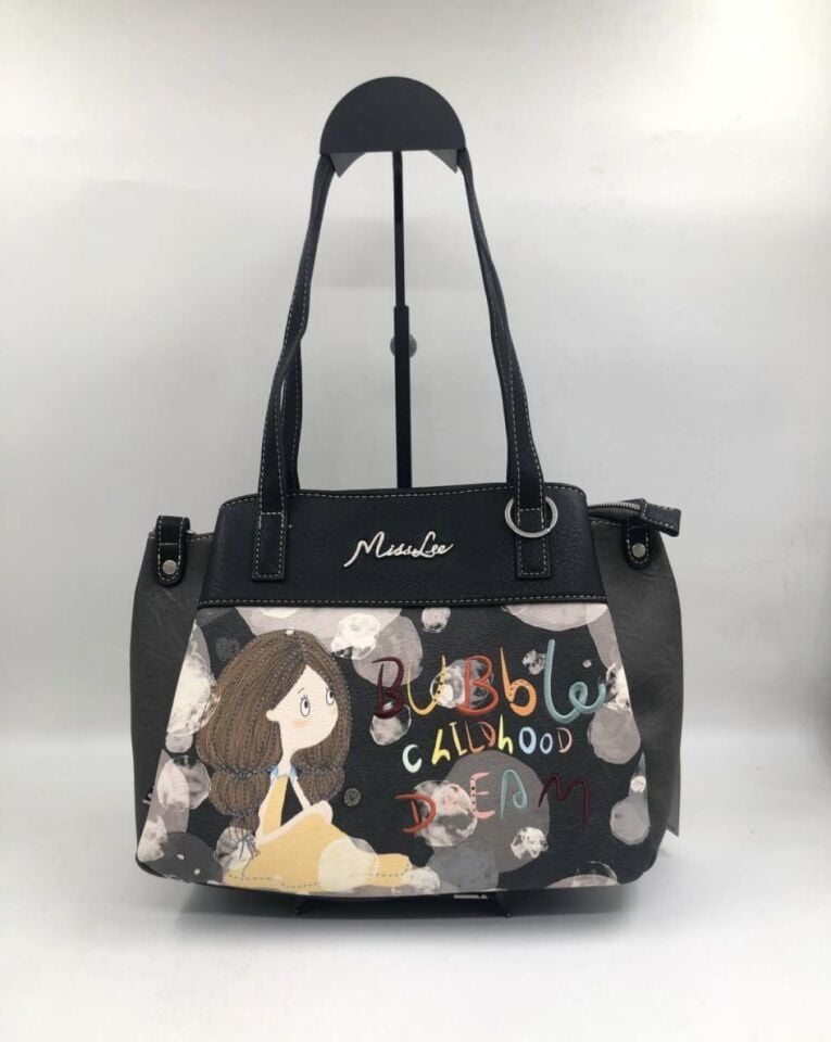 Vizon Figürlü Kadın Omuz Çantası Siyah