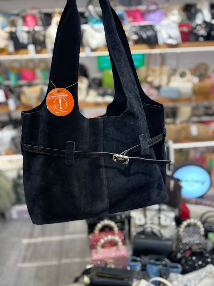 Siyah Hakiki Süet Kadın Çantası