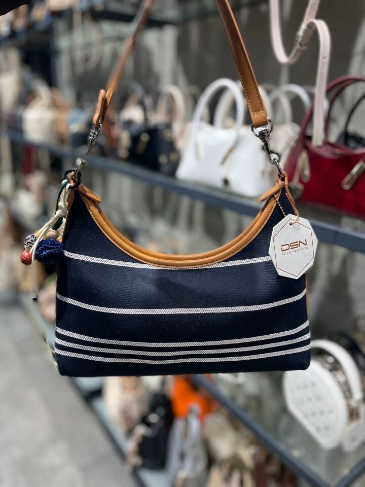 Lacivert Çizgili Baget Kadın Çantası