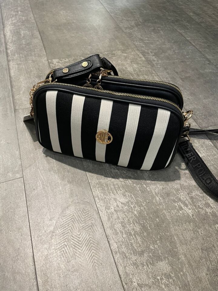 Siyah Çizgili Kadın Omuz Çantası