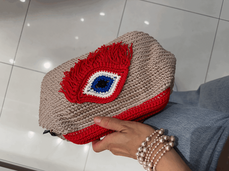 Kırmızı Portföy Kadın Örgü Çanta