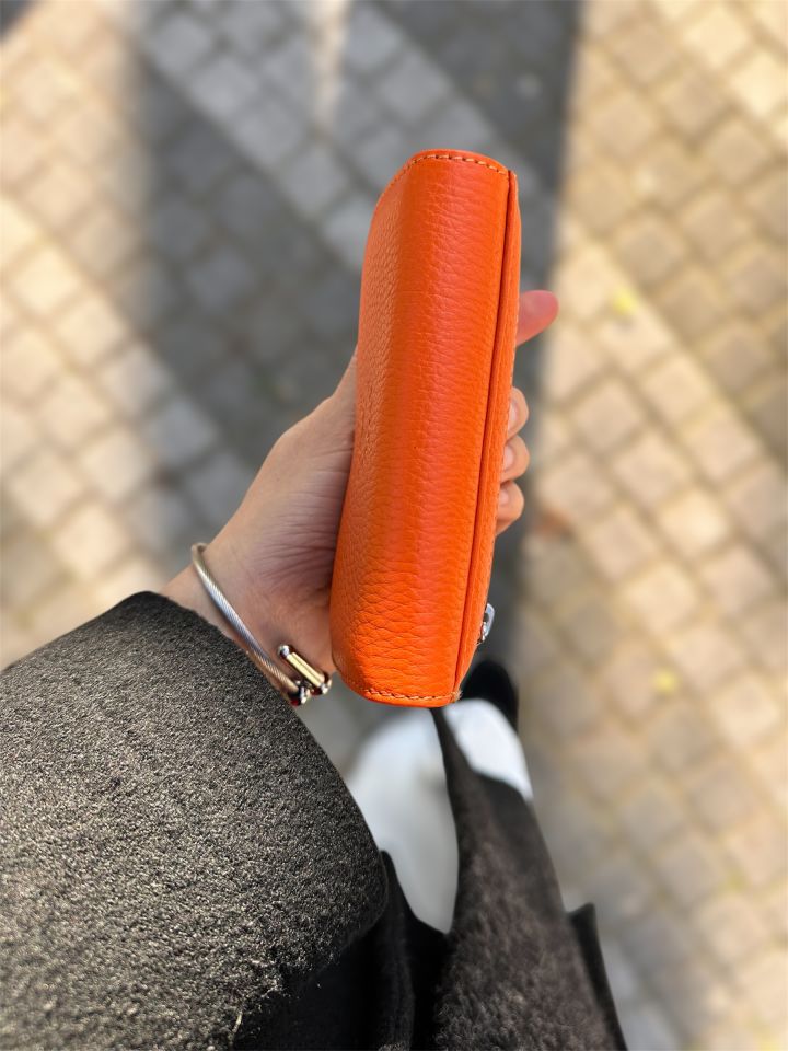 Turuncu Hakiki Deri Cüzdan