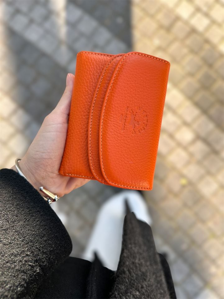 Turuncu Hakiki Deri Cüzdan