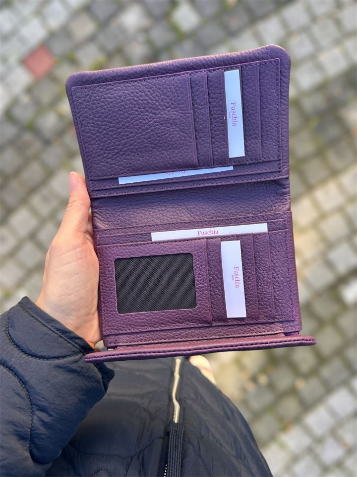 Mor Hakiki Deri Kadın Cüzdan